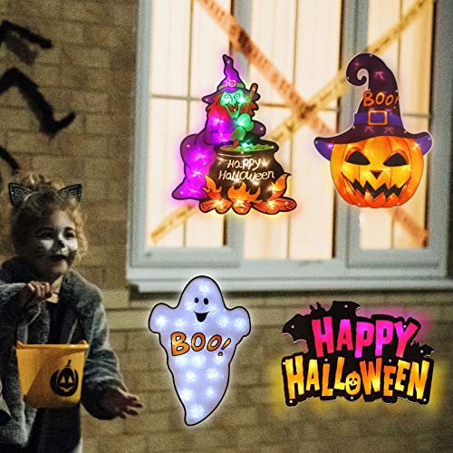 Halloween Window Silhouette Lights - 4 Pack Ghost, Witch, Jack-O-Lantern, Happy Halloween - Indoor/Outdoor Decor