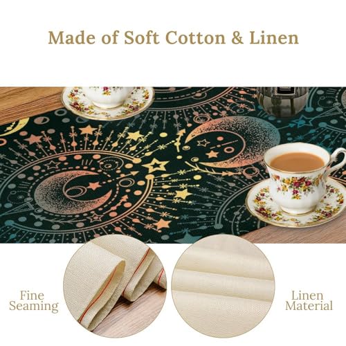 Boho Zodiac Moon Stars Table Runner 13x70 Inches - Astrological Decor