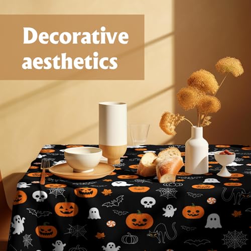 Halloween Square Tablecloth 54x54 Black Pumpkin Ghost Autumn Fall Decor
