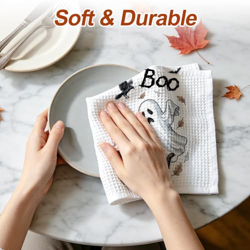 Halloween Kitchen Towels Spooky Ghost - Waffle Weave Decor & Practical Dish Cloths