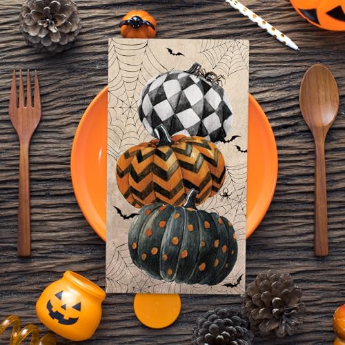Halloween Guest Napkins - Vintage Spiderweb Pumpkin Design, 100Pcs