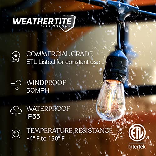 Outdoor LED String Lights 48 Ft - 15 Vintage Edison Bulbs Waterproof Dimmable