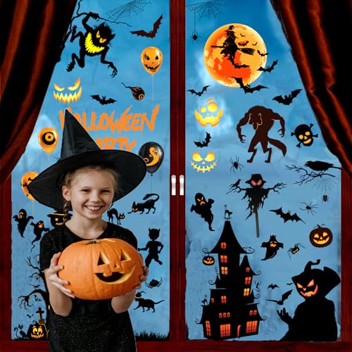 Halloween Window Clings Decorations Scary Monster Stickers - Halloween-Red Variation