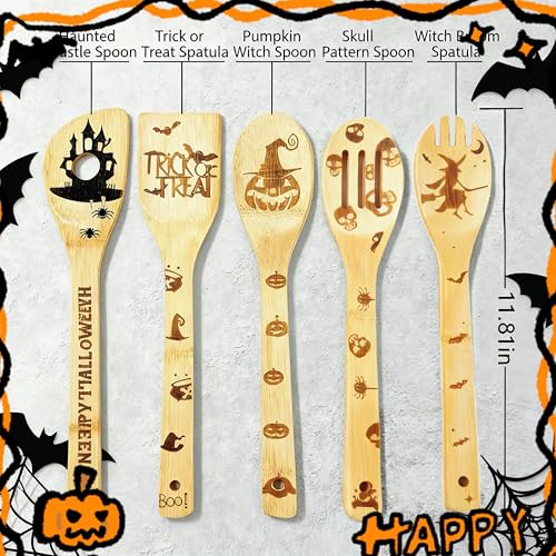 Fall Atmosphere Bamboo Cooking Spoons & Apron Set - Halloween Kitchen Decor