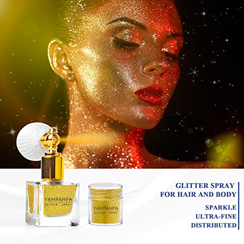 Gold Body Glitter Spray with Refill Bottle - Hair & Body Sparkle Set