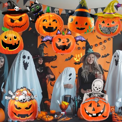 Halloween Pumpkin Balloons Set - 8 Foil Balloons for Spooky Party Decor