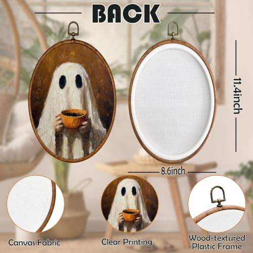 Halloween Ghost Coffee Oval Wall Art - Vintage Fall 15 - 8.6x11.4"
