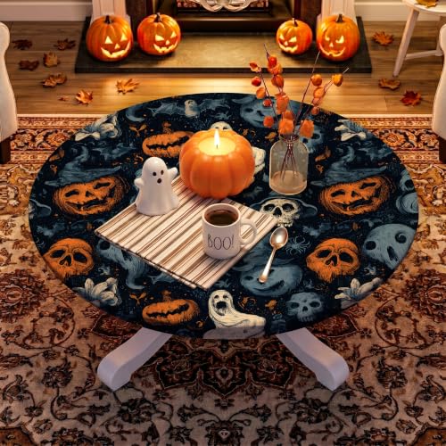 Halloween Round Fitted Tablecloth for 31-36 Inch Tables - Spooky Party Decor