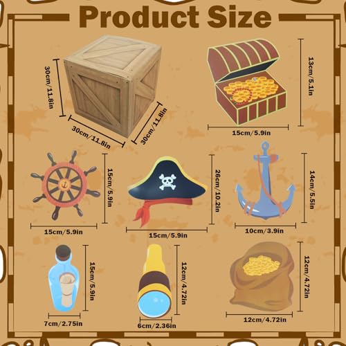 Pirate Party Decorations Set with Treasure Boxes, Net, Photo Props for Halloween & Adventure Events