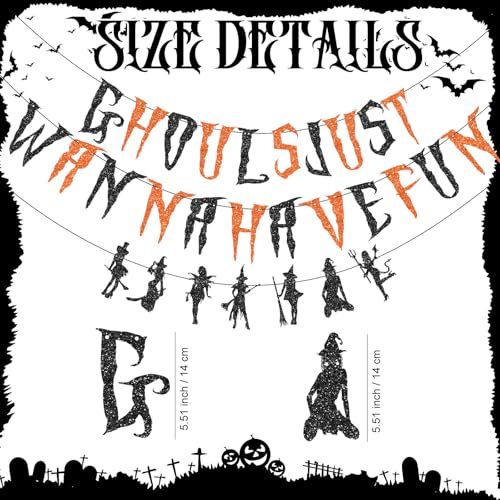 Halloween Ghouls Just Wanna Have Fun Glitter Banner Party Decoration with Witch and Devil Figures