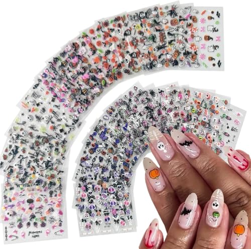 Halloween Nail Art Stickers Decals - Ghost Pumpkin Spider Web Gold Silver Star Variation