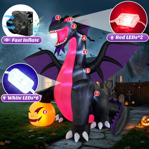 Purple 12FT Halloween Inflatable Dragon with Pumpkin Outdoor Decoration