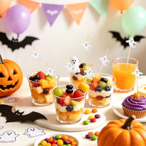 Ghost Halloween Toothpicks - 4.7 Inch Biodegradable Cocktail Picks for Party Food