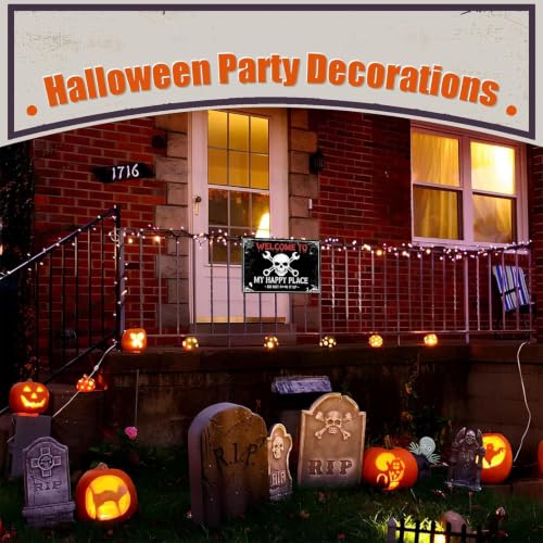 Halloween Decorations Welcome to My Happy Place Metal Sign TPH372 Gothic Skull Wall Art