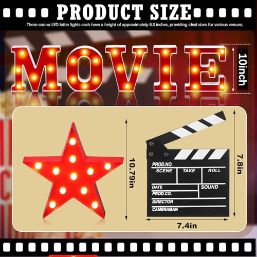 LED Movie Letter Sign Decorations - 10'' Height Movie Night Supplies Set of 7