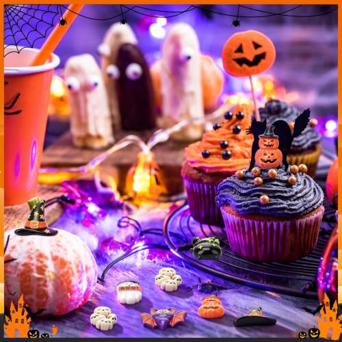 Halloween Resin Figurines Set - 60 Mini Decorations with Ghosts Bats Pumpkins & More - Variation: Halloween
