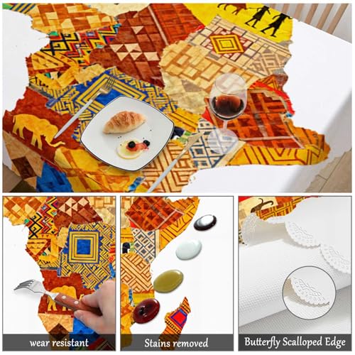 Africa Map Tablecloth 52x70 Inch Rectangular Polyester Table Cover for Indoor Outdoor Dining