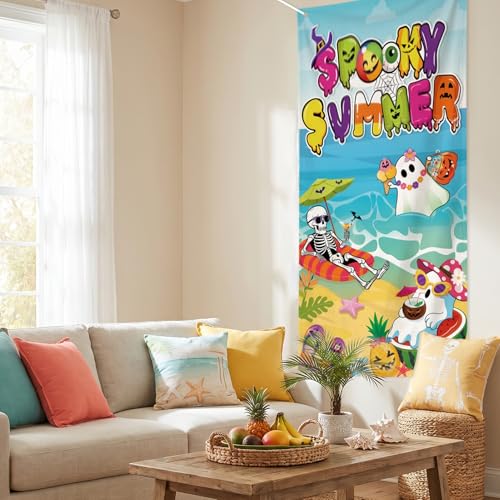 Halloween Door Banner with Tropical & Spooky Design - 72x35 Inches