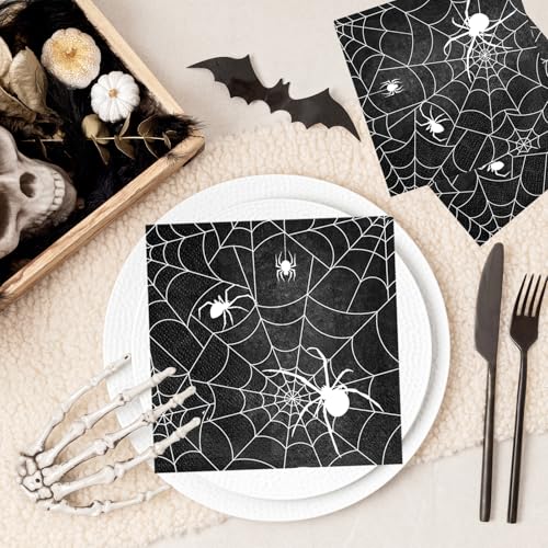 Halloween Spider Web Paper Napkins Pack of 50 - Spooky Party Disposable Tableware