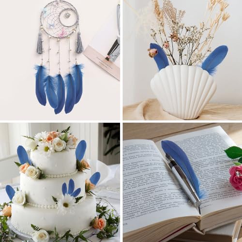 Natural Navy Goose Feathers Bulk 120pcs 6-8 inch for Crafts Weddings Party