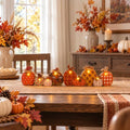 Halloween Pumpkin Decor with Light - Rustic Wooden Fall Centerpiece, Orange