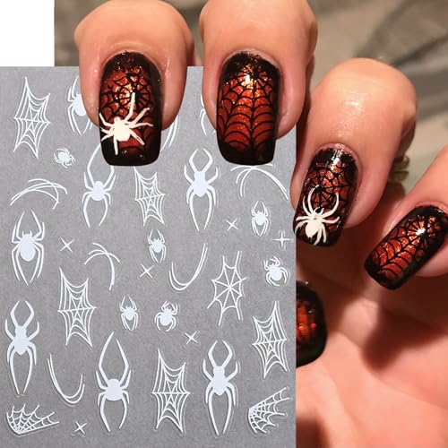 Halloween Spider Nail Stickers Set - Self-Adhesive Web & Spider Design for DIY Nails - 8 Sheets