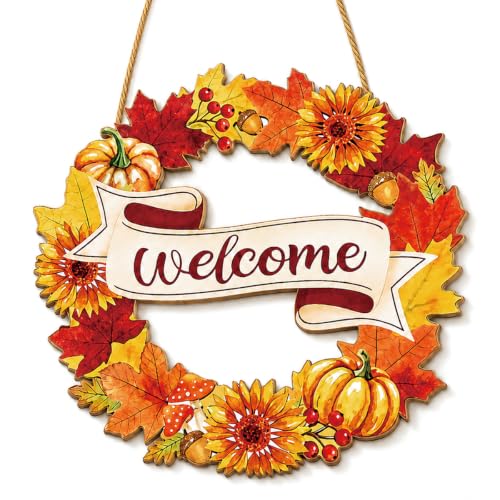 Fall Welcome Door Sign - Fall Wreath Pumpkin Thanksgiving Front Door Sign - FallWelcome