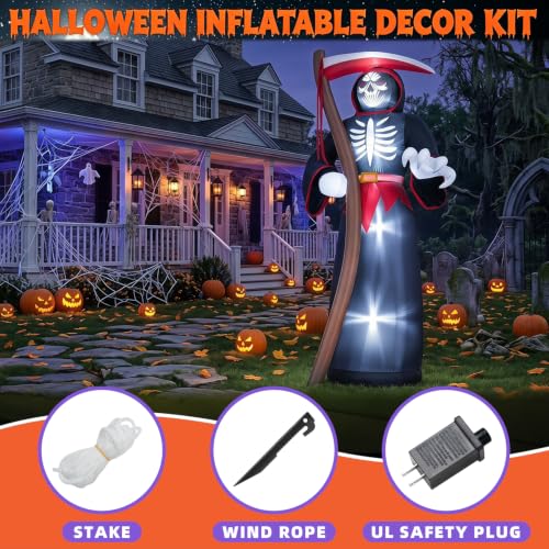 8FT Halloween Inflatable Grim Reaper Blow Up Yard Decor - Outdoor Spooky Decoration, Black Reaper Variation
