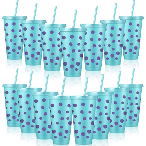 Purple Monster Party Cups with Lids & Straws - 15 Pack, 24oz