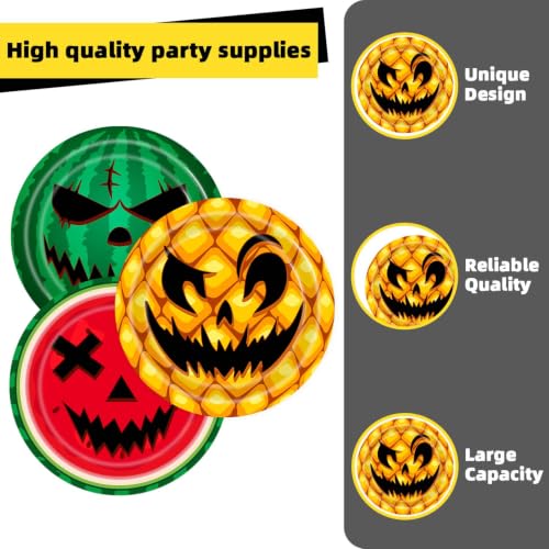 60Pcs Halloween Fruit & Pumpkin Paper Plates Party Supplies - Spooky Theme