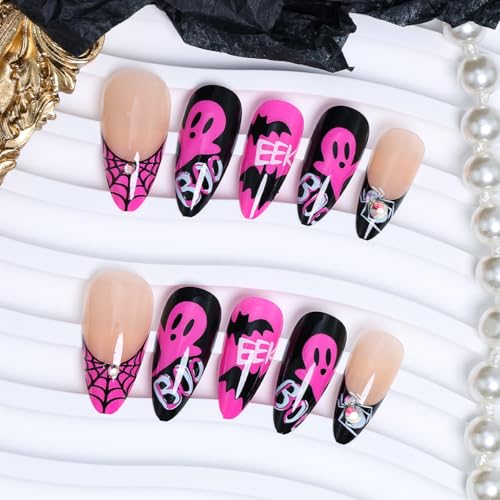 Halloween Press-On Nails - Special Halloween-1, Pink & Black Gothic Design