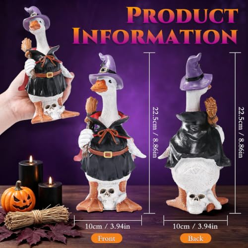 Halloween Goose Statue Black Resin Witch Skull Decor - 8.8"