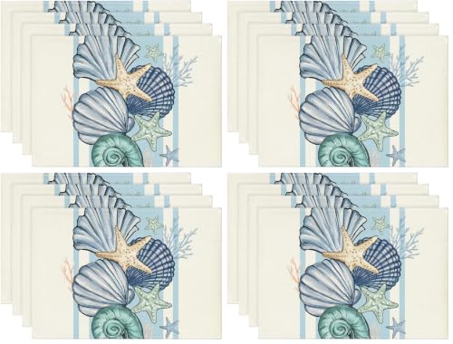 Sea Shell Starfish Placemats Set of 4 - 12x18 Inch Beige Ocean Table Decor