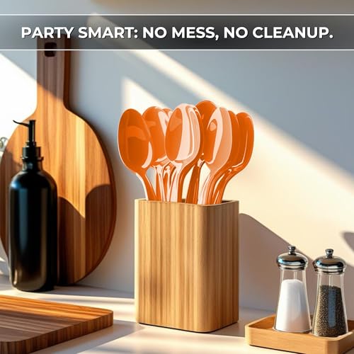 Orange Plastic Spoons 24 Pack - Durable Disposable Flatware for Parties