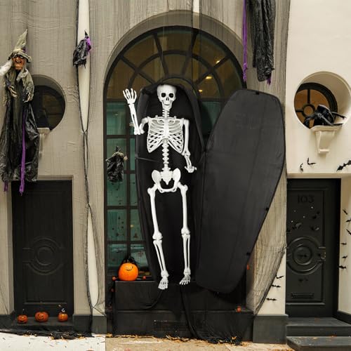 Halloween Coffin with Skeleton Set - Black, Lifelike & Collapsible