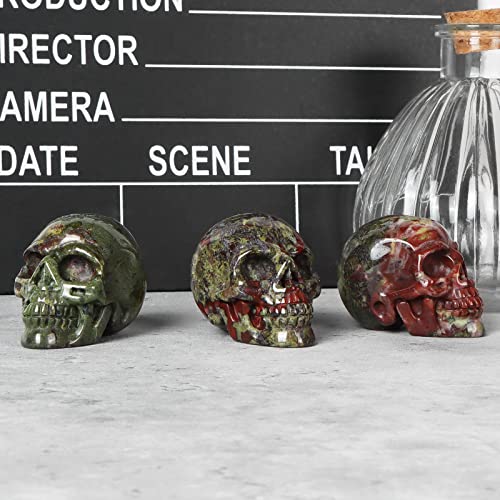 Artistone 1.8-Inch Dragon Blood Stone Hand Carved Crystal Skull Decor Halloween Gift Variation of Skull-Dragon Blood Stone