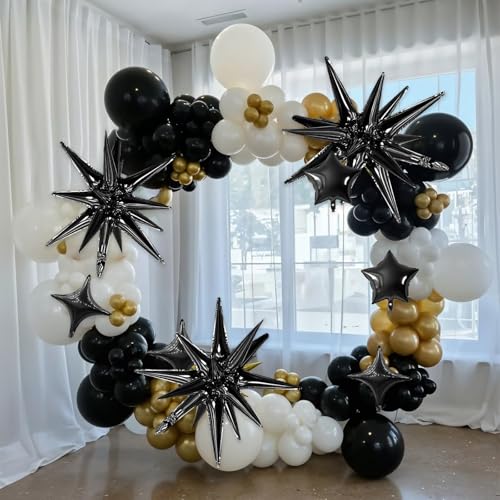 Black Star Balloon Set - Spike Balloons for Birthday Party Decorations, 16 Pieces