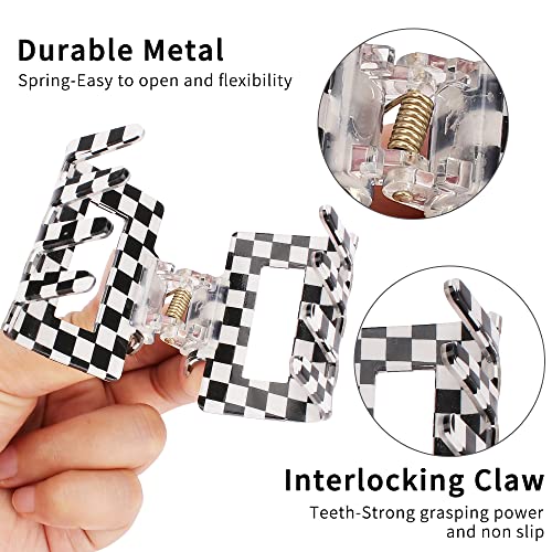 Y2K Checkered Hair Claw Clips Pack of 4 for Thin & Thick Hair - Retro Style