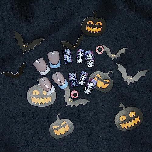 Halloween Press On Nails Medium Square with Spider Web Design - Style1, 24Pcs