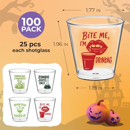 Zombie Party Disposable Shot Glasses Set of 100 - 2oz Halloween Horror Drinkware