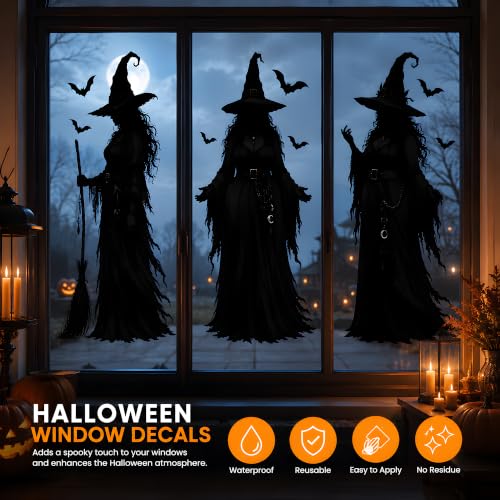 Black Witch Window Clings for Halloween Party Decor - Spooky Silhouettes