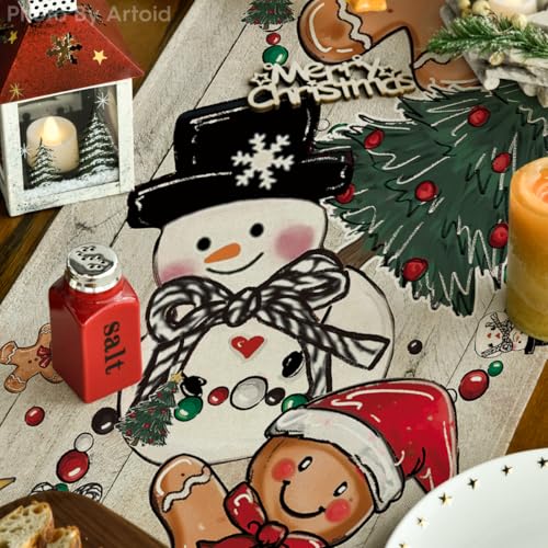 Artoid Mode Snowman Gingerbread Table Runner 13x108 Inch - Home Party Decor