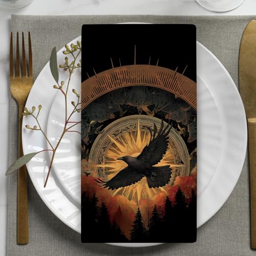 Dark Academia Gothic Black Raven Kitchen Dish Towels Set of 2 - Home Decor