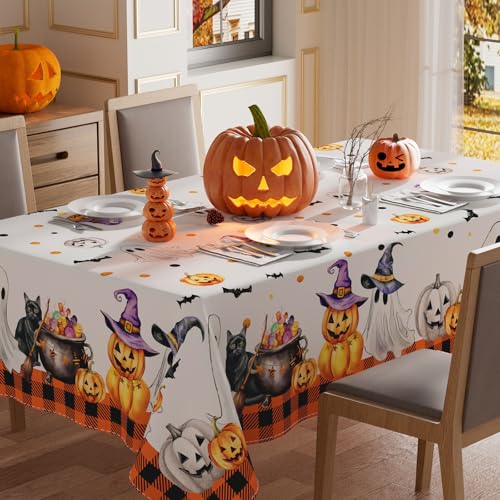 Halloween Ghost Pumpkin Tablecloth 60x84 Inch Rectangular Decorations - Spooky Holiday Decor