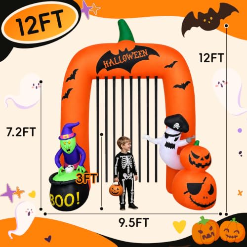12FT Halloween Inflatable Archway Decoration for Outdoor Party, Lights & Stakes