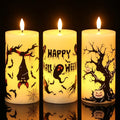 Yellow-Timer Flameless Halloween Ghost Bat Candles with 6H Timer Indoor Decor