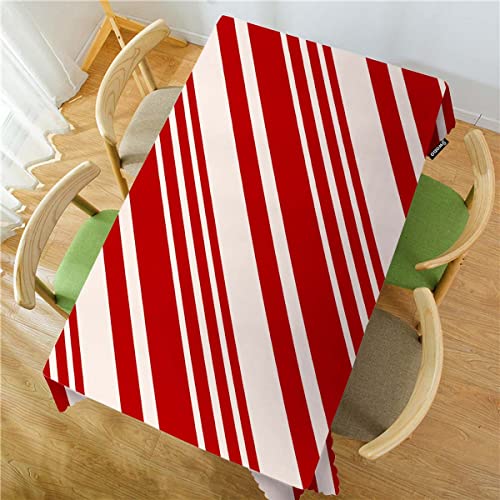 Rectangular Christmas Tablecloth 52x70 Inches Red and Cream Stripes Anti-Oil Fabric