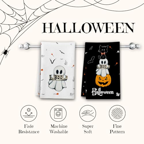 Halloween Kitchen Towels Set - Black Cat Pumpkins Ghosts, Color 4, 2 Designs