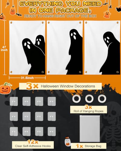 Halloween Window Decorations Tall Ghost Silhouettes 3 Pack - Ghost Style 3