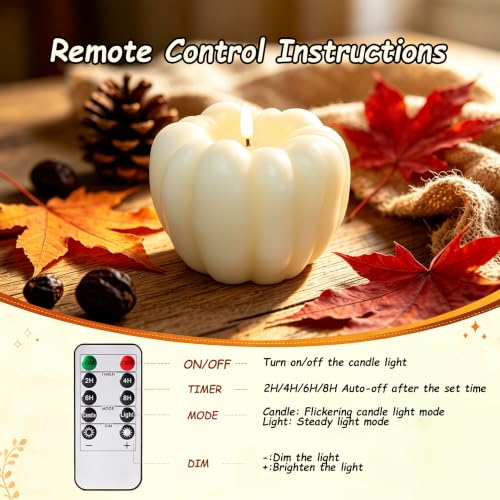 Rechargeable Flameless Pumpkin Candle - 300 Hour Flickering Fall Decor - White, 1 PC